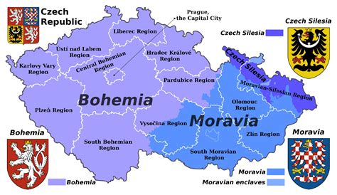 Bohemia, Moravia and Silesia on the map of Czech Republic ...