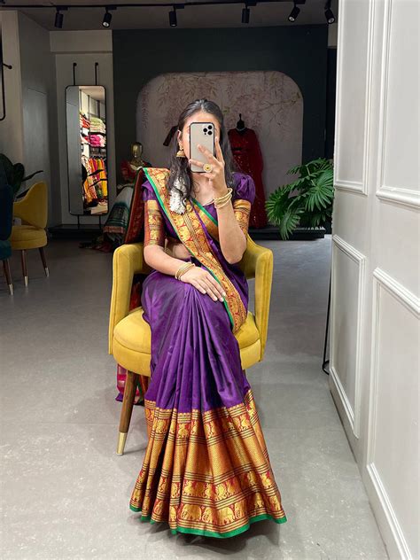 Purple Color Zari Weaving Work Narayan Pet Saree - Clothsvil