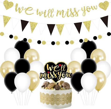Buy Black Gold Farewell Party Decorations, We Will Miss You Banner ...