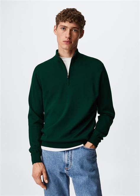 Wool zip neck jumper - Men | MANGO USA | Sweater outfits men, Dark ...