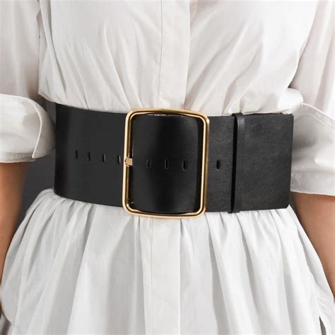 11 Cm 4 Inch Black Leather Wide Waist Belt, Maxi Oversized Buckle ...