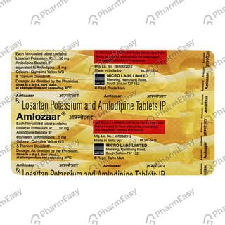 Amlozaar 50/5mg Strip Of 15 Tablets: Uses, Side Effects, Price & Dosage ...