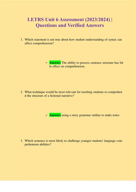 LETRS Unit 6 Assessment (2023/2024) | Questions and Verified Answers ...