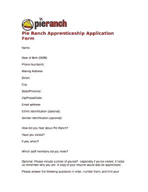 Pie Ranch Apprenticeship Application Doc Template | pdfFiller