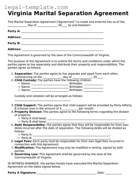 Prepare Your Virginia Marital Separation Agreement With Our Printable ...