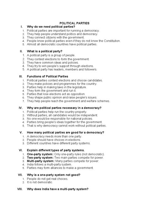 Political Parties: Importance, Functions, and Types - Short Answers ...
