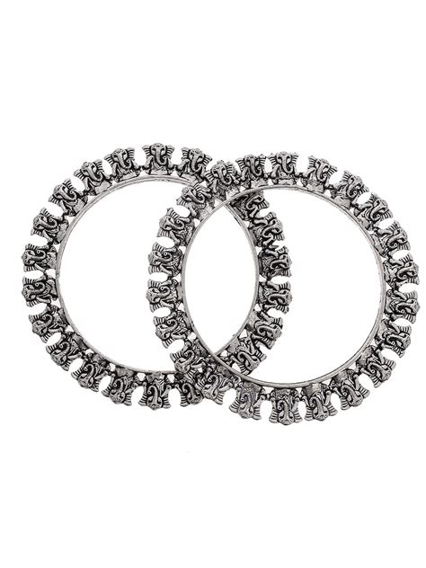 Buy Oxidised Silver Plated Ganesh Design Handcrafted Bangles for Women ...