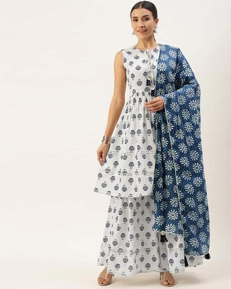 Block Print Flared Kurta Set with Dupatta - Price History