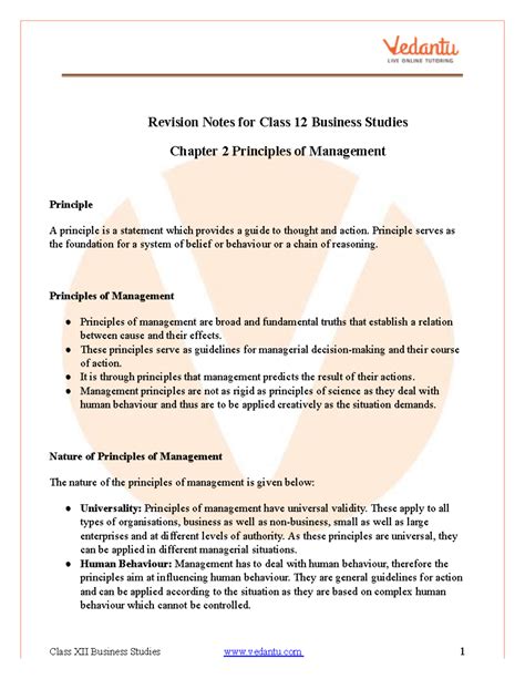 Business Studies Chapter 2 Principles of Management Class 12 Notes PDF ...