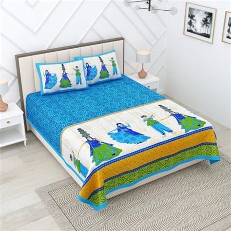 RajasthaniKart® Pure 100% Cotton Double Bed Sheet with 2 Pillow Covers ...