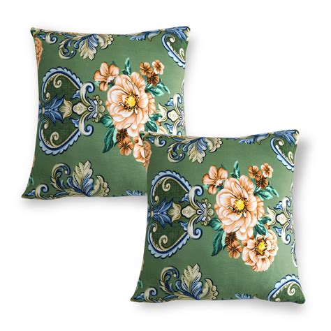 Premium Green Victorian Garden Printed Zippered Square Velvet Pillow ...
