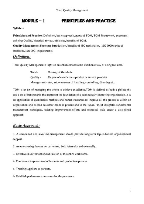Module-1 - TQM - MODULE – 1 Principles and Practice Syllabus ...