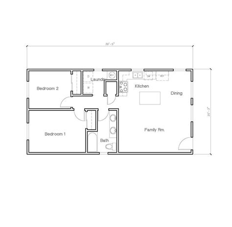 2 Bedroom 1 Bath 800sfaduaccessory Dwelling Unit Floor Plan W/ Large ...