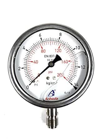 Arbuda Economical Pressure gauge,4" Dial, Stainless Steel 304,Glycerine ...