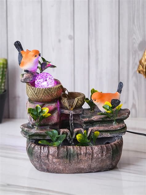 CHRONIKLE Polyresin Orange Birds Tabletop 3 Steps Indoor Water Fountain ...