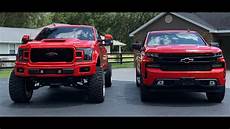 Chevy Ford by 2019 Chevy 1500 Rst Leveled Vs 2018 Ford F 150 Lifted 8 Chevy Ford
