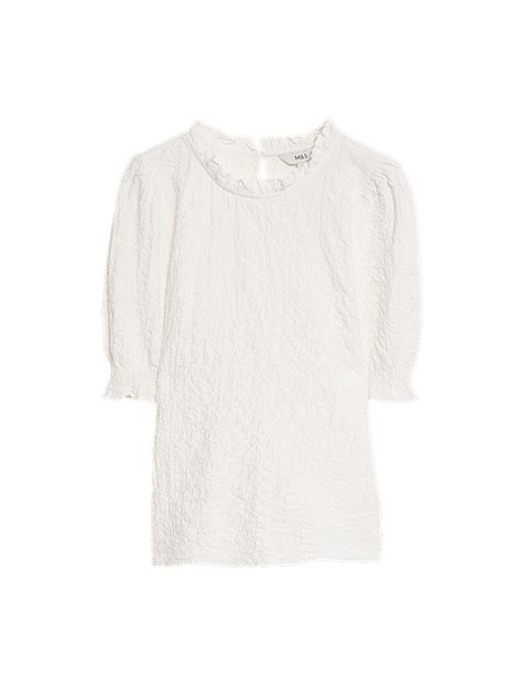 Buy Cotton Rich Smocked Puff Sleeve Blouse at Marks & Spencer