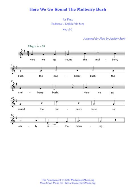 Here We Go Round the Mulberry Bush - Free Sheet Music for the Flute ...