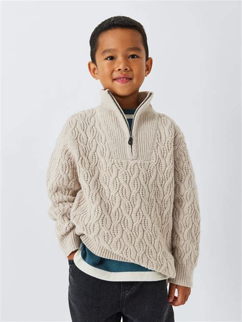 John Lewis Kids' Cable Knit 1/2 Zip Jumper, Natural
