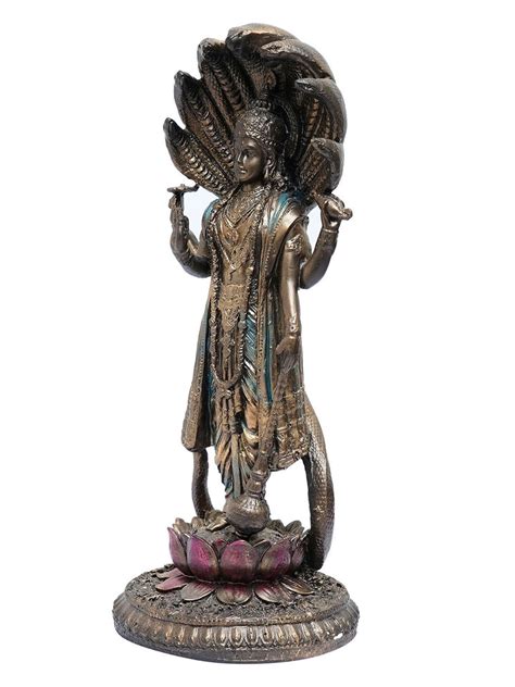 Buy | Copper-Toned Standing Lord Vishnu On Lotus | Tied Ribbons