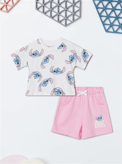 Buy Girls Lilo & Stitch Print Shorts Set Online at just Rs. 499.0 ...