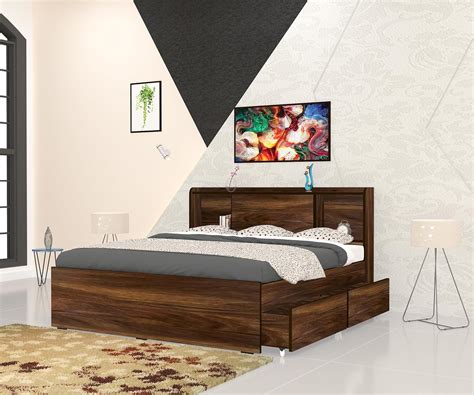 The MM Furniture store Bed (King Size Bed with Right Drawer, Midnight ...