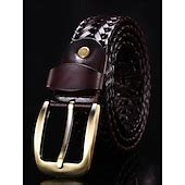 Men's Braided Leather Belt with Brass Buckle – Vintage Style in Black ...