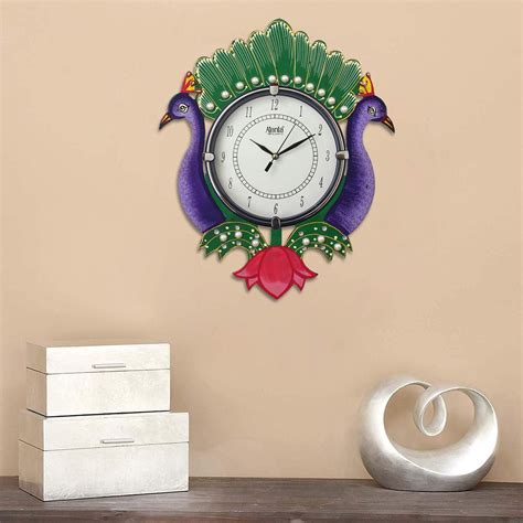 Buy Ajanta Wooden Peacock Wall Clock for Home,Office,Living Room ...