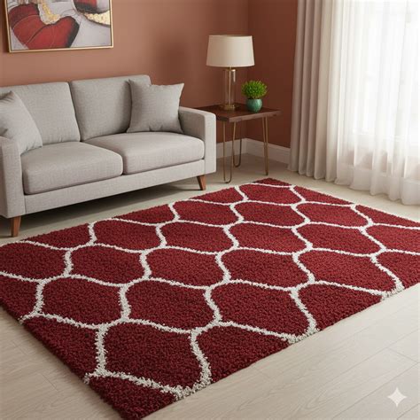 Moroccan Style Microfiber Carpet Runner Maroon & White Soft, Non-Slip ...