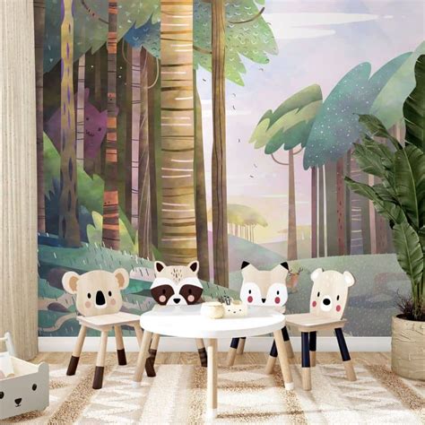 Wall Mural Sunny forest with deer and roe deer - DigitalArtsi - Kids ...