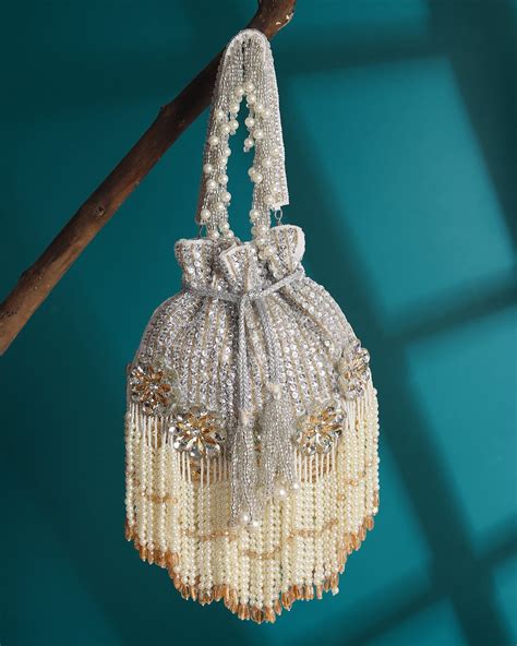 Nazakat Potli Bag | White Velvet Beaded Potli | House of Webhin – House ...