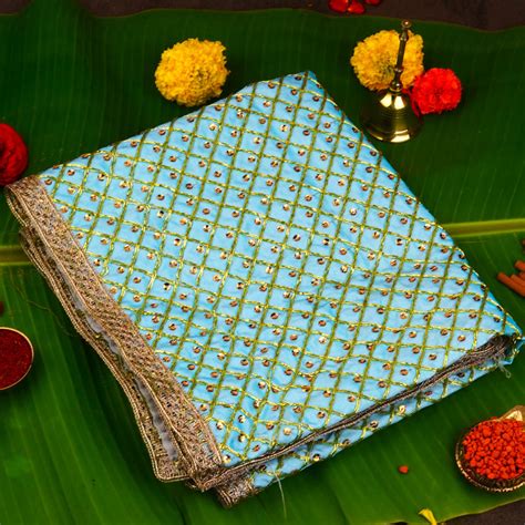 Festive Mandir Aasan - Sky Blue 36 x 18 inch – ServDharm