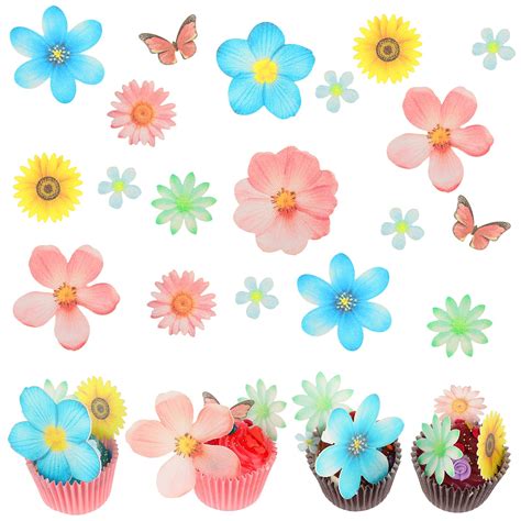 Buy 55 Pcs Edible Flowers Cupcake Toppers Wafer Paper Edible Flowers ...