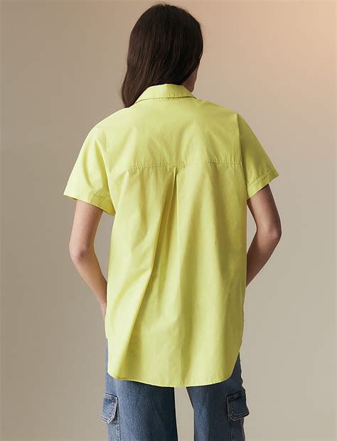 Buy Pure Cotton Oversized Collared Lace Detail Blouse at Marks & Spencer