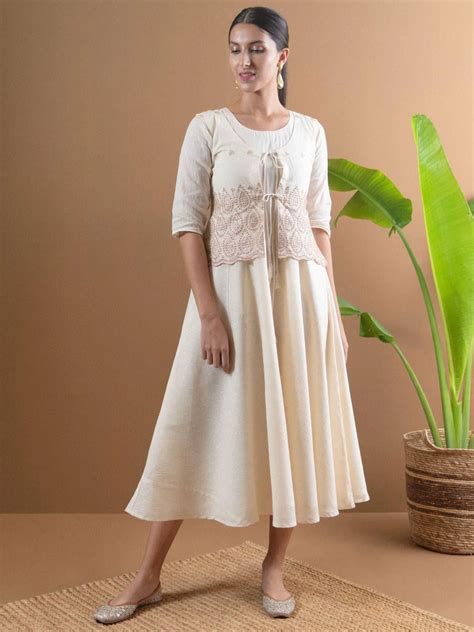 Buy Beige Solid Cotton Jacket Dress With Mask Online at Rs.1619 | Libas