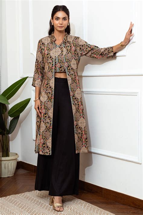 Co-Ord Set for Women - Black Abstract Print Tunic Set | Claura