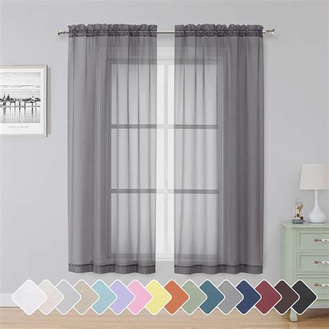 Amazon.com: Simplebrand Grey Sheer Curtains 63 Inch Length 2 Panels ...