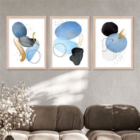 Minimal Art Paintings for Living Room Bedroom - Blue Boho Art Combo fo ...