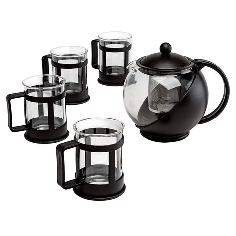 Primula Half Moon Teapot Set with 4 Tea Cups, Removable Infuser ...