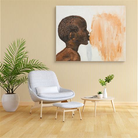 African Boy Kissing A Girl Canvas Painting Synthetic Frame – ArtzFolio.com