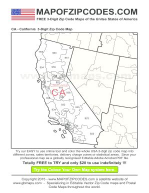 California 3 Digit Zip Code Map - Fill Online, Printable, Fillable, Blank | pdfFiller