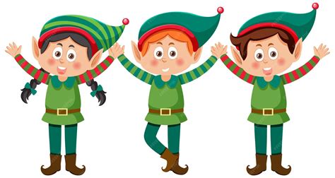 Three christmas elves cartoon characters | Premium Vector