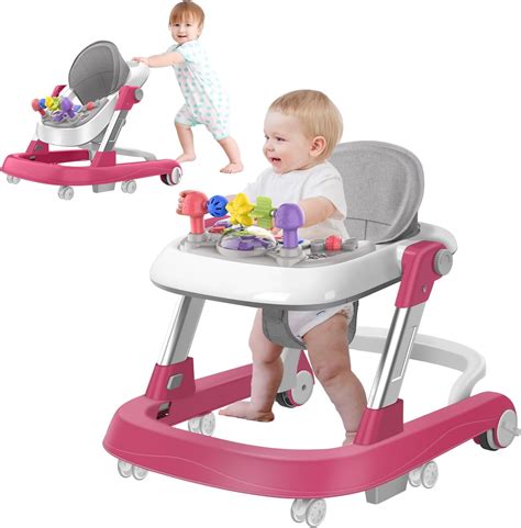 Amazon.com : Godmy 3-in-1 Baby Walker & Activity Center, Pink, 6-Gear ...
