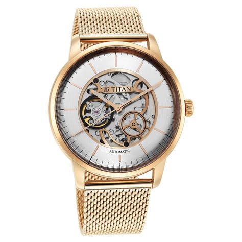 Buy Online Titan Skeletal Automatic Gold Dial Gold Stainless Steel ...