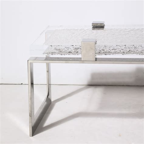 Modernist Luxe Nickel and Lucite Chipped Block Cocktail Table by Lorin ...