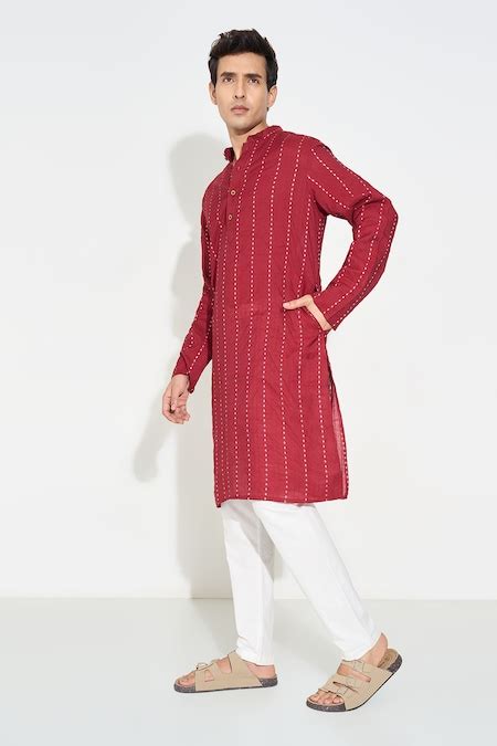 Red Pin-dot Stripe Festive Long Kurta - Selling Fast at Pantaloons.com
