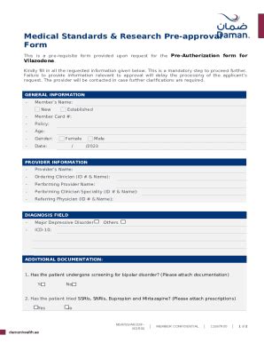 vilazodone () Prior Authorization Request Doc Template | pdfFiller