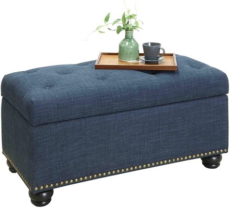 Buy Tufted Rectangle Storage Ottoman Pouffes Footrest Stool with 4 ...