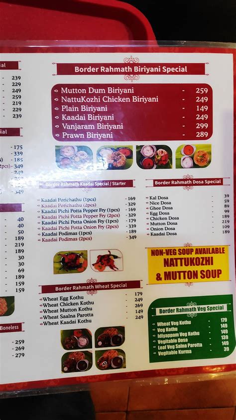 Menu at Courtallam Border Rahmath Kadai, Coimbatore, 74, Race Course Rd