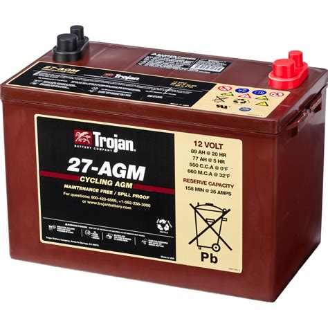 Battery Trojan 12 Volt Deep-Cycle Agm Batteries 27-AGM. 89Ah - 550A(EN) 12V. (306x174x237mm ...